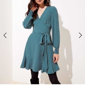 NWT Loft Dotted Smocked Cuff Wrap Dress